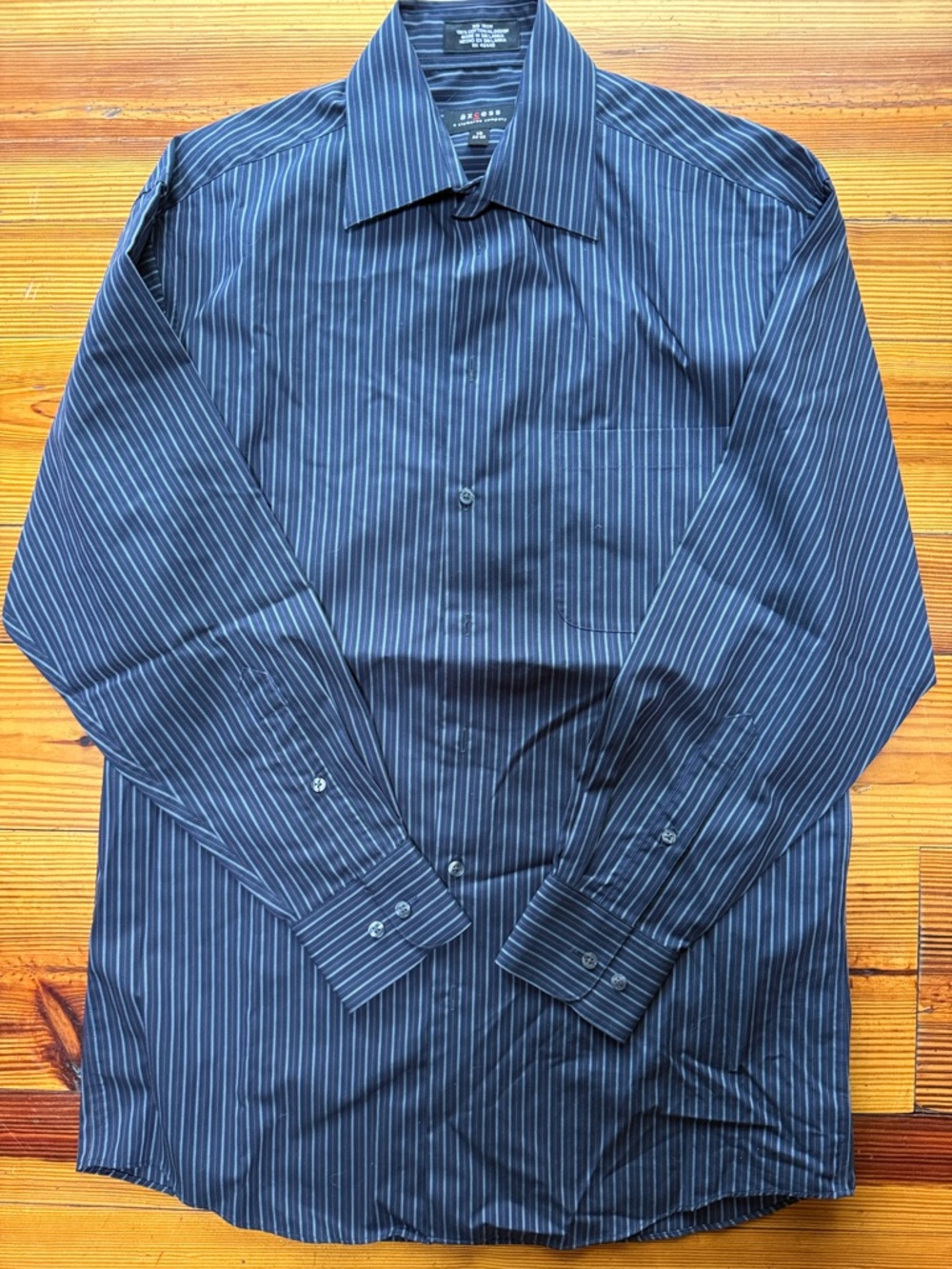 Axcess Men's navy with gray and red Pinstripe Dress Shirt - Long Sleeve